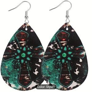 Cross earrings teardrop‎ women's faux leather new d81